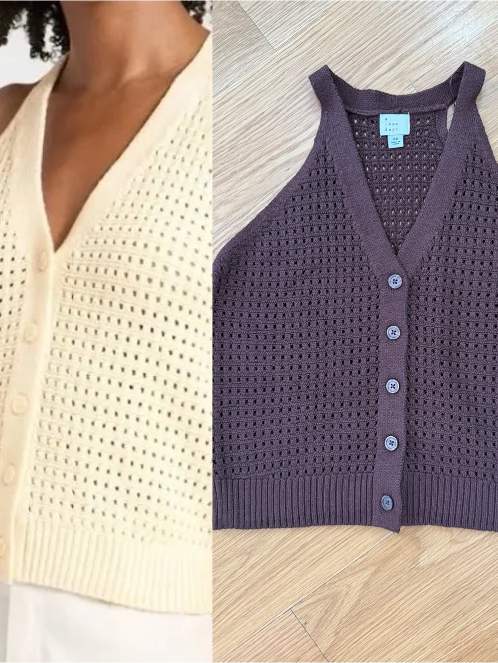 NWOT A New Day Sleeveless Crochet Sweater Vest Chocolate Brown XS